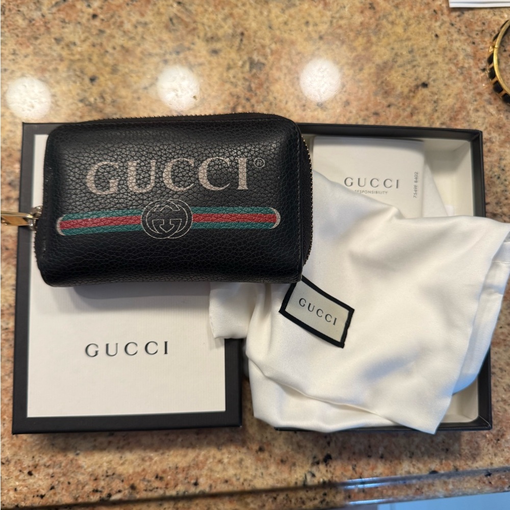 Gucci Black Leather Pouch with Green and Red Stripe